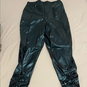 Ruched pleather front bottom slit on front